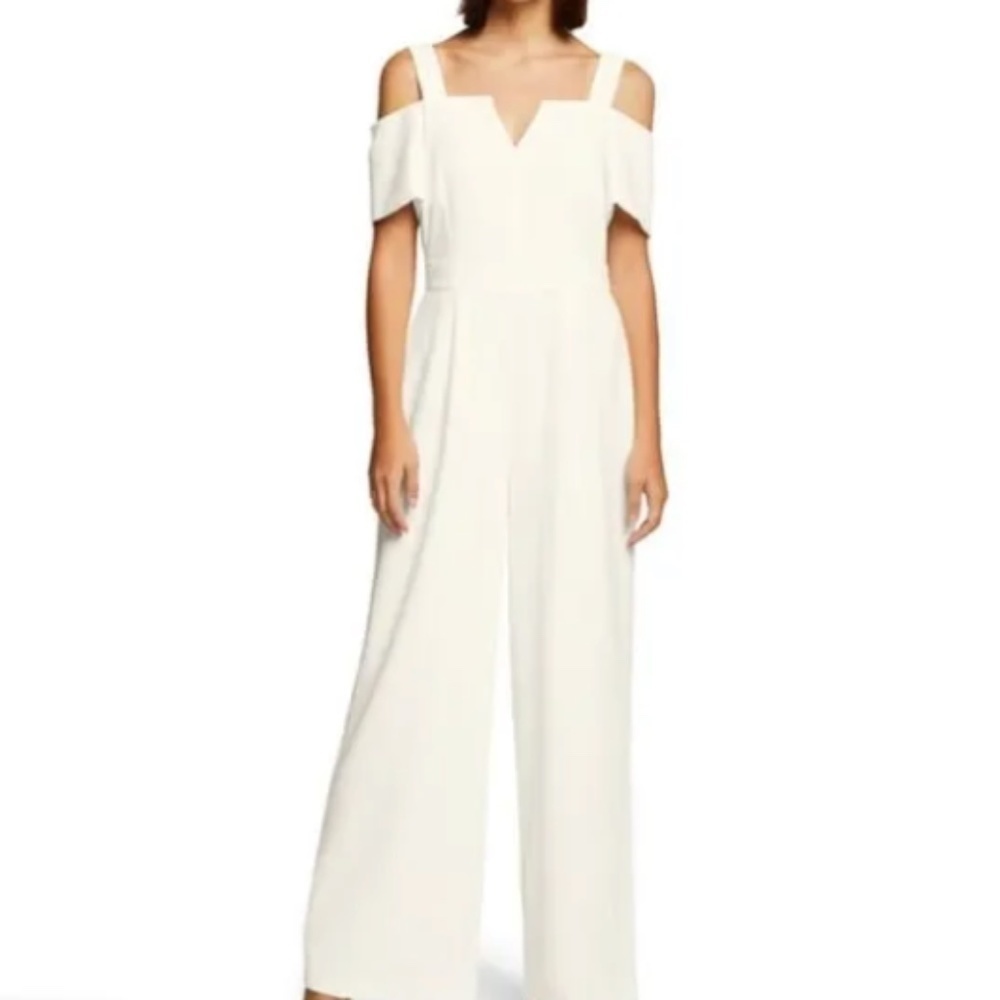 Eliza J Ivory Off the Shoulder Jumpsuit size 8 formal wedding minimalist NWT